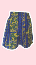 Short • T.XS/S, M  et XL • Short upcyclé bleu motif provençal mimosas jaunes