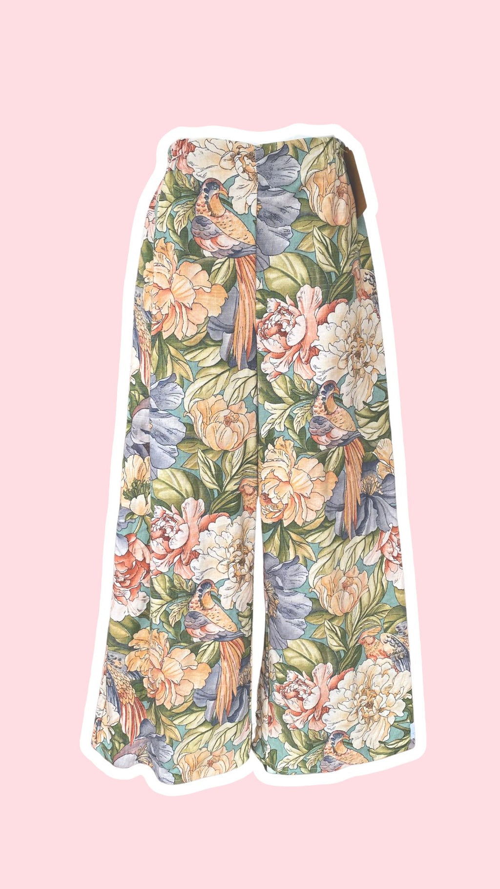 Pants • Taille M • Pantalon upcyclé à motifs floraux et oiseaux
