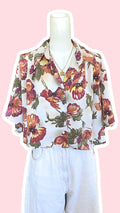 Cropped • T. 38 à 46 • Chemise crop top creme à fleurs