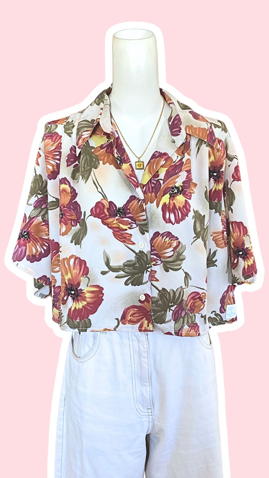 Cropped • T. 38 à 46 • Chemise crop top creme à fleurs