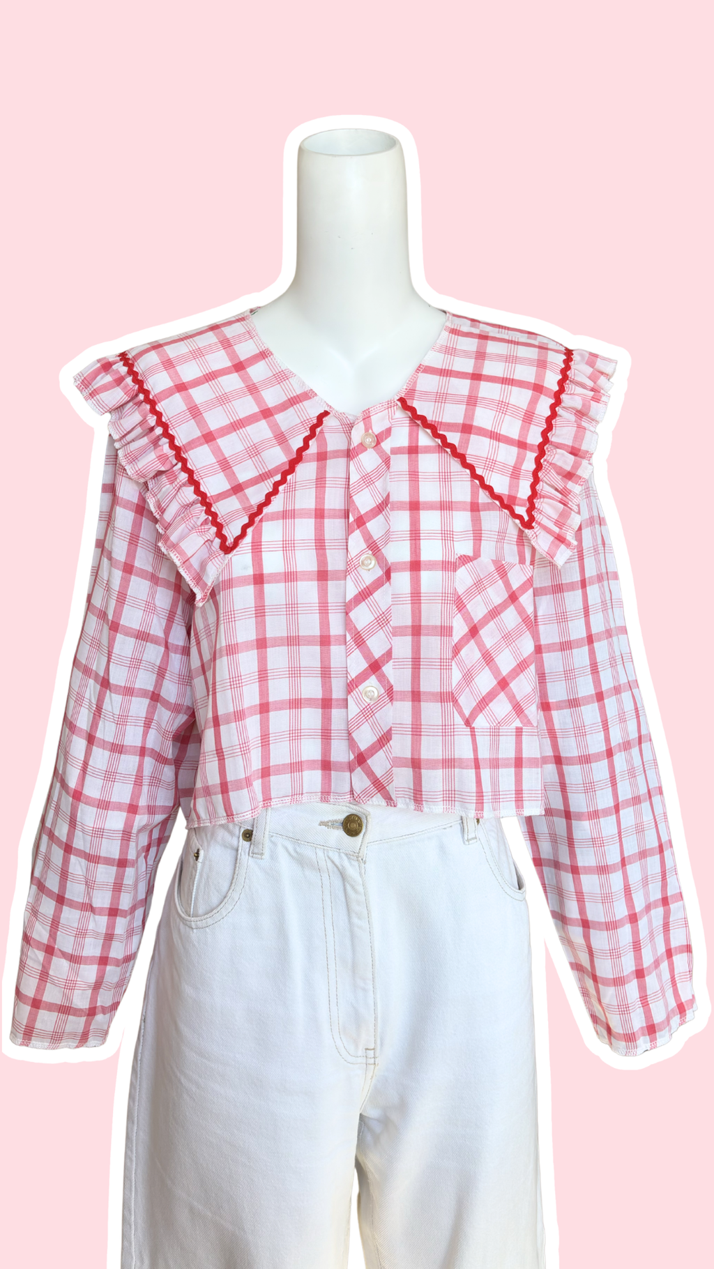 Sweaties • T.36 à 40 • Chemise upcyclée grand col gros carreaux rouges