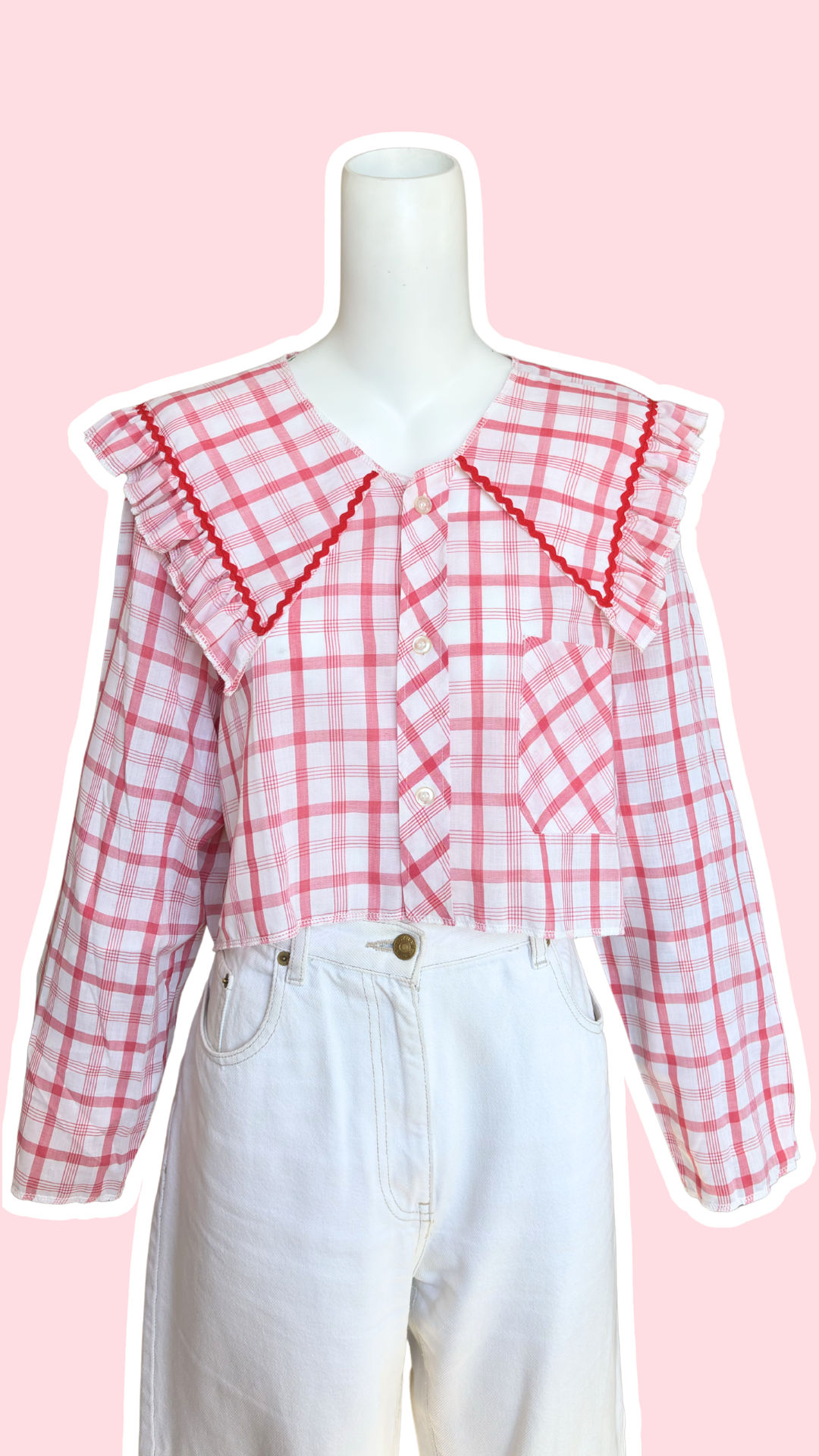 Sweaties • T.36 à 40 • Chemise upcyclée grand col gros carreaux rouges