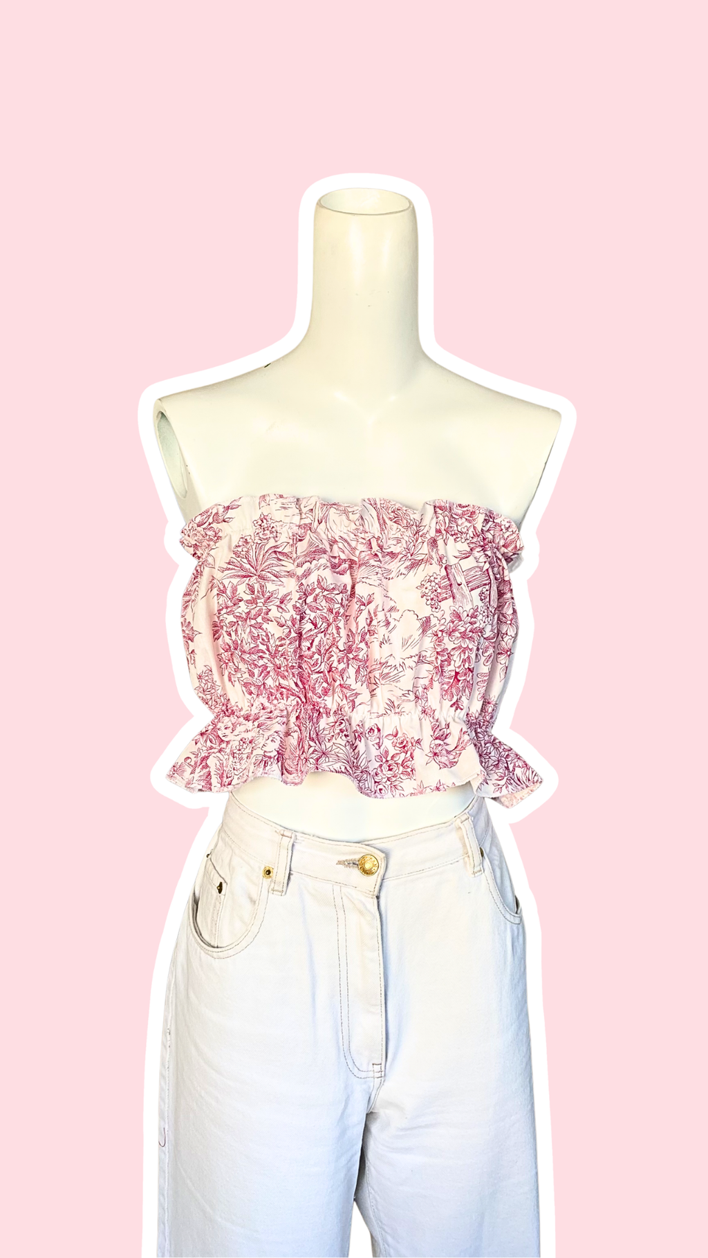 P'tis Ôh • T.XS/S au XL • Haut bandeau à froufrou toile de jouy rose
