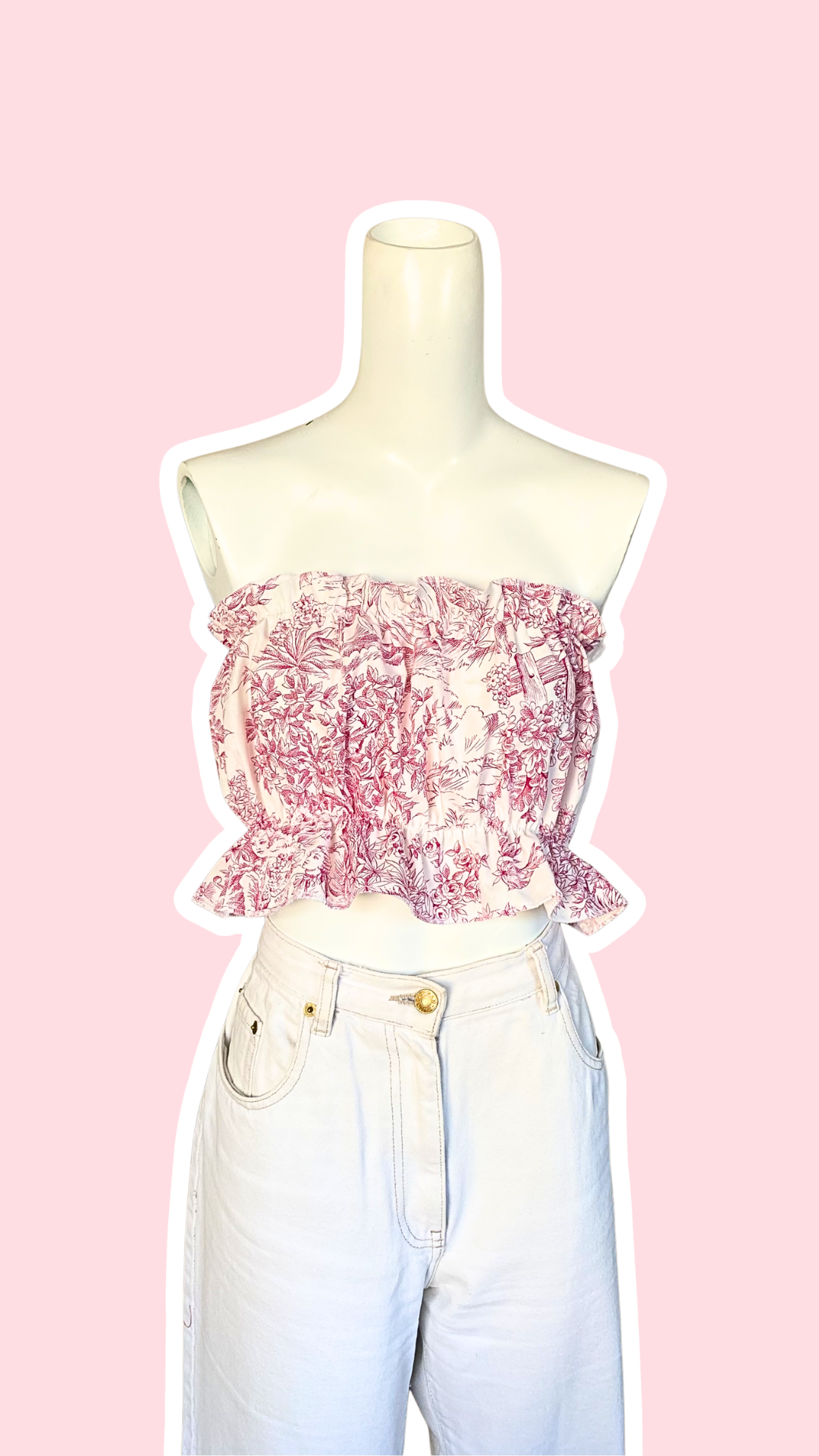P'tis Ôh • T.XS/S au XL • Haut bandeau à froufrou toile de jouy rose