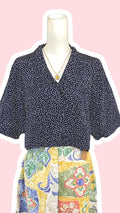 Cropped • T. 36 à 40 • Chemise marine à petits carrés blancs