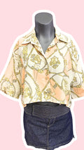 Cropped • T. 38 à 44 • Chemise crop top motif foulard et objets