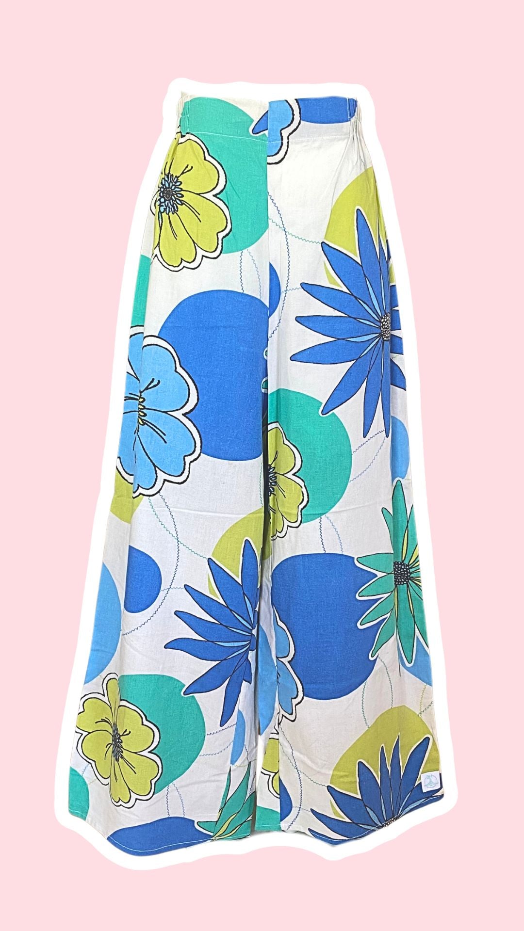 Pants • Taille L • Pantalon upcyclé 70s blanc et bleu