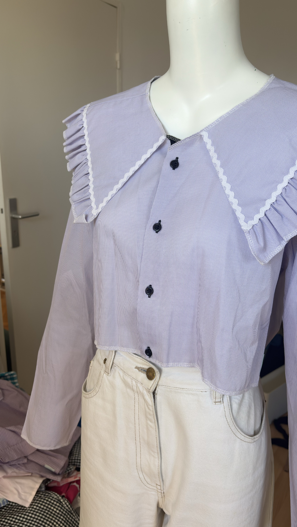 .Sweaties • T.36 à 44 • Chemise upcyclée grand col rayures violette