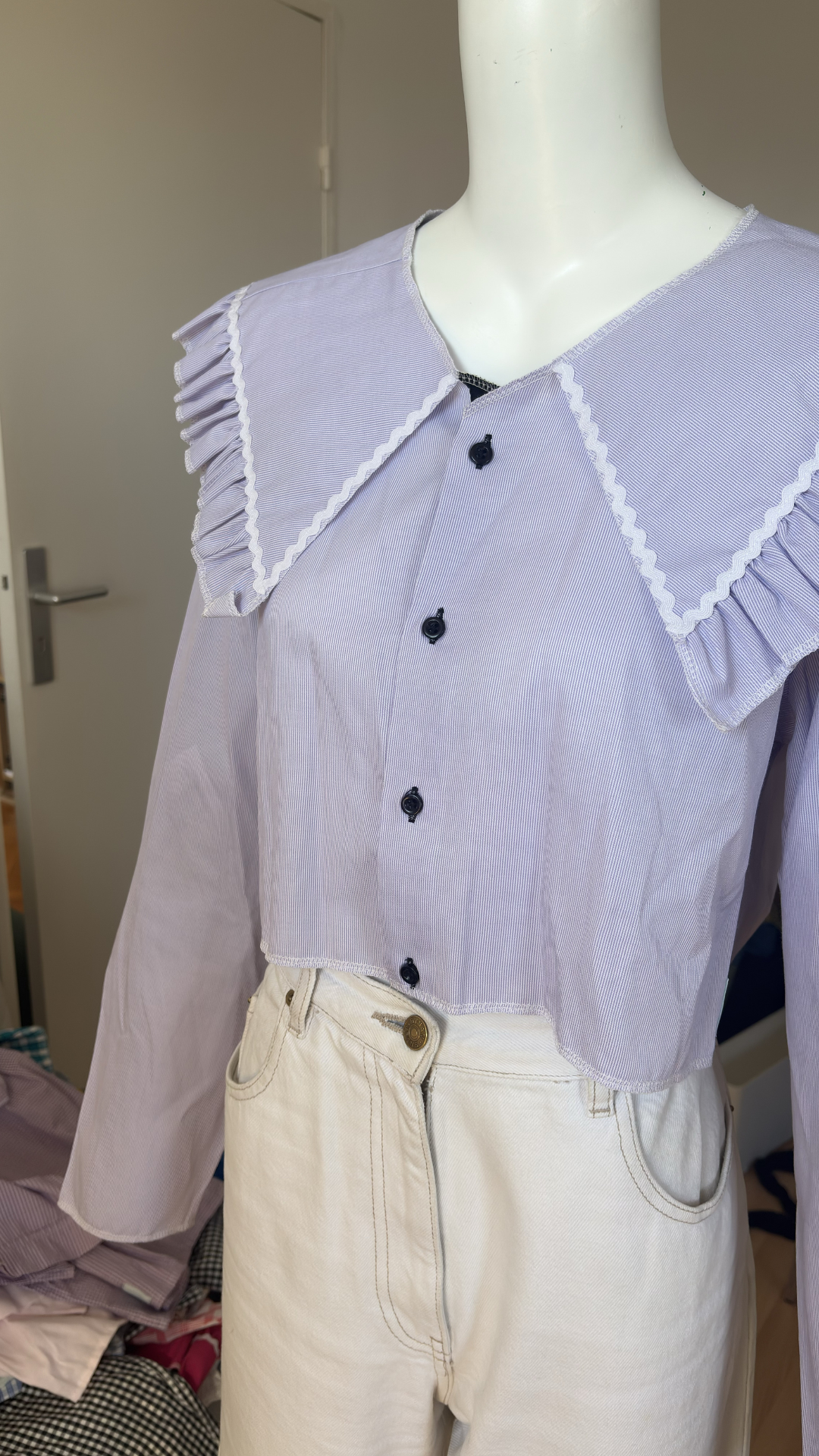 .Sweaties • T.36 à 44 • Chemise upcyclée grand col rayures violette