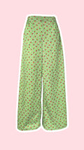 Pants • T. XS/S • Pantalon upcyclé vert, motifs fleurs et pommes rouges