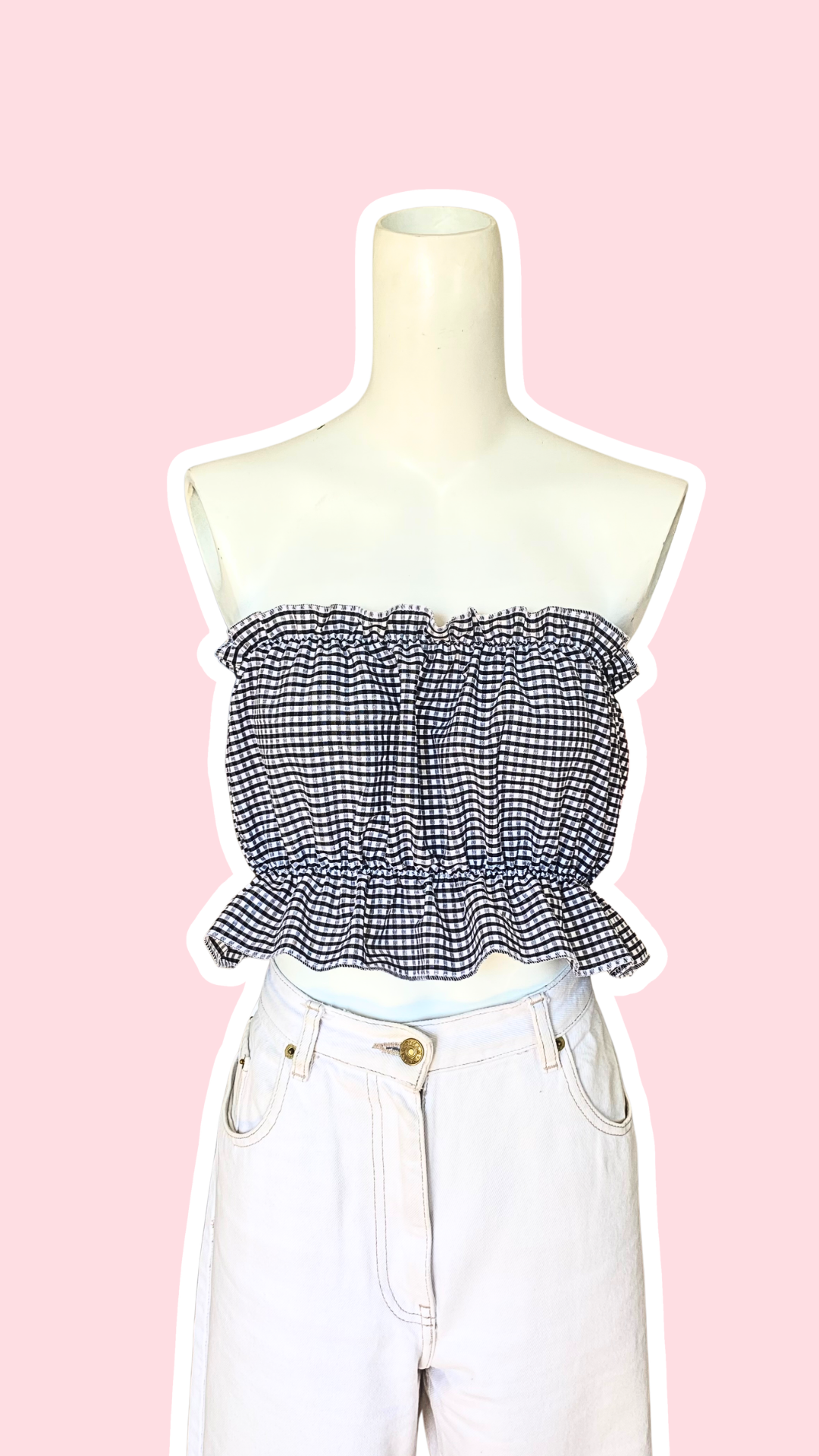 P'tis Ôh • T.XS/S au XL • Haut bandeau à froufrou vichy noir et blanc
