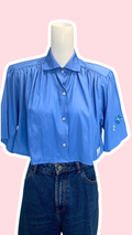 Cropped • T. 34 à 38 • Chemise courte manches courtes bleue brillante + fleurs