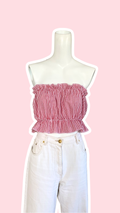 .P'tis Ôh • T.XS/S au XL • Haut bandeau à froufrou vichy rouge et blanc