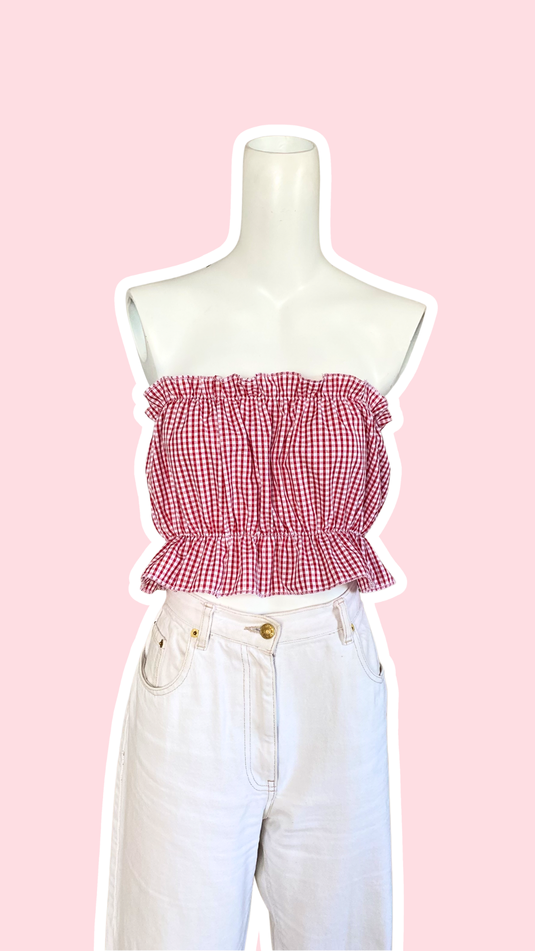 .P'tis Ôh • T.XS/S au XL • Haut bandeau à froufrou vichy rouge et blanc