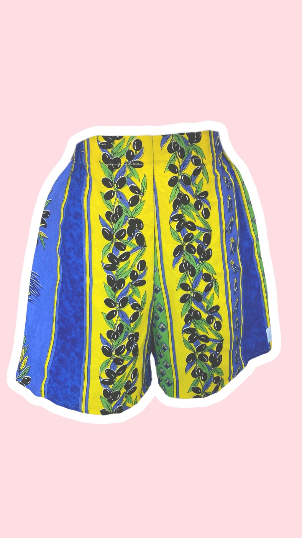 Short • T.XS/S et M • Short upcyclé provençal bleu roi motifs olives et cigales