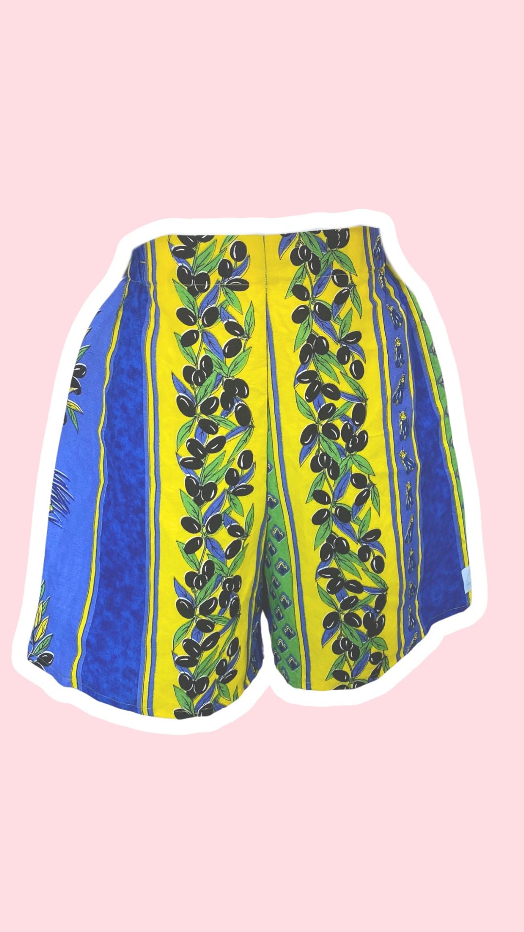 Short • T.XS/S et M • Short upcyclé provençal bleu roi motifs olives et cigales