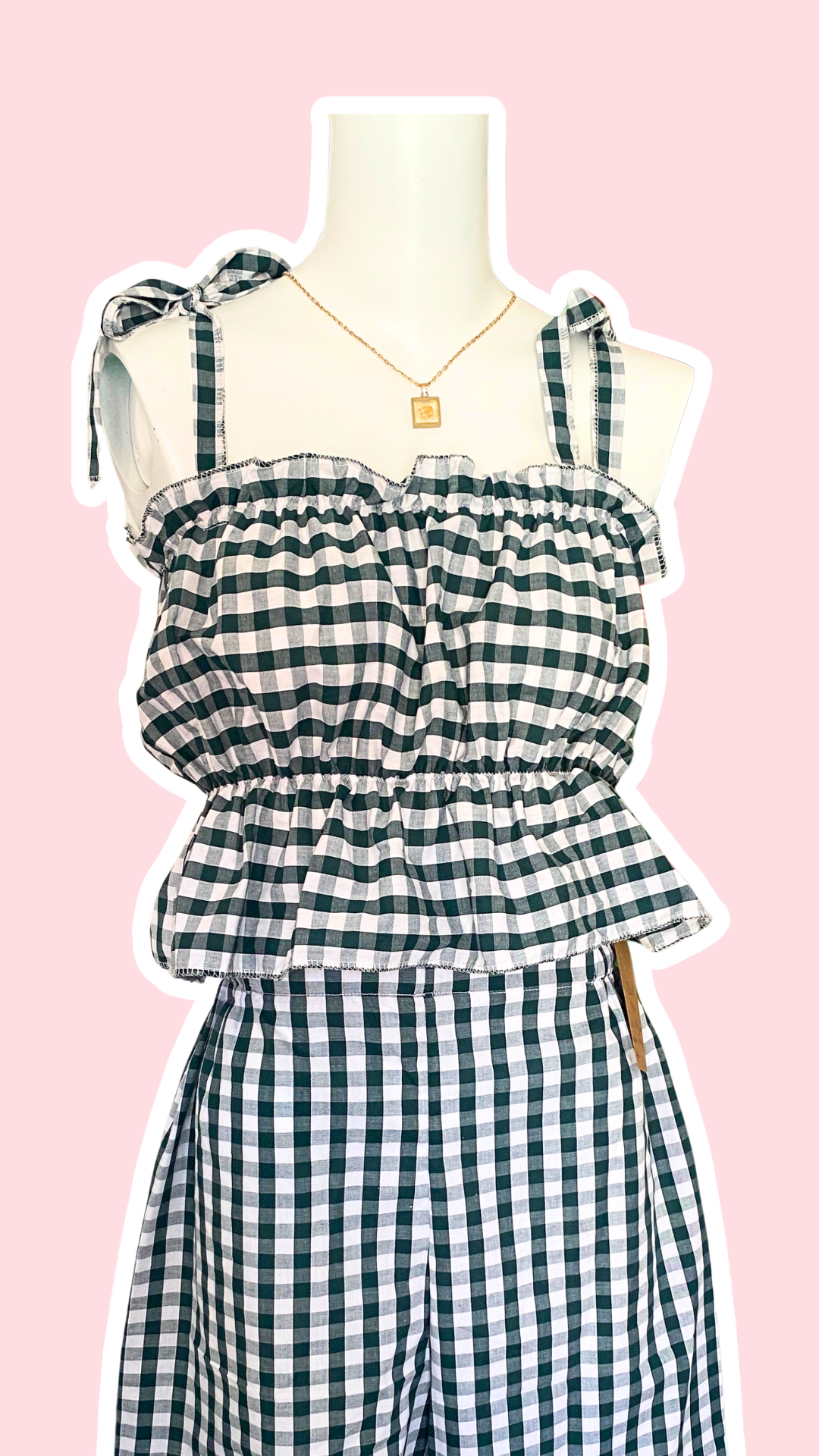 P'tis Ôh • Taille S/M & L • Haut bandeau à froufrou vichy vert et blanc