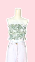 P'tis Ôh • T.XS/S au XL • Haut bandeau à froufrou toile de jouy verte et blanche