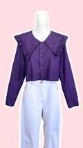 Sweaties • T.36 à 40 • Chemise upcyclée grand col rayures violettes foncées