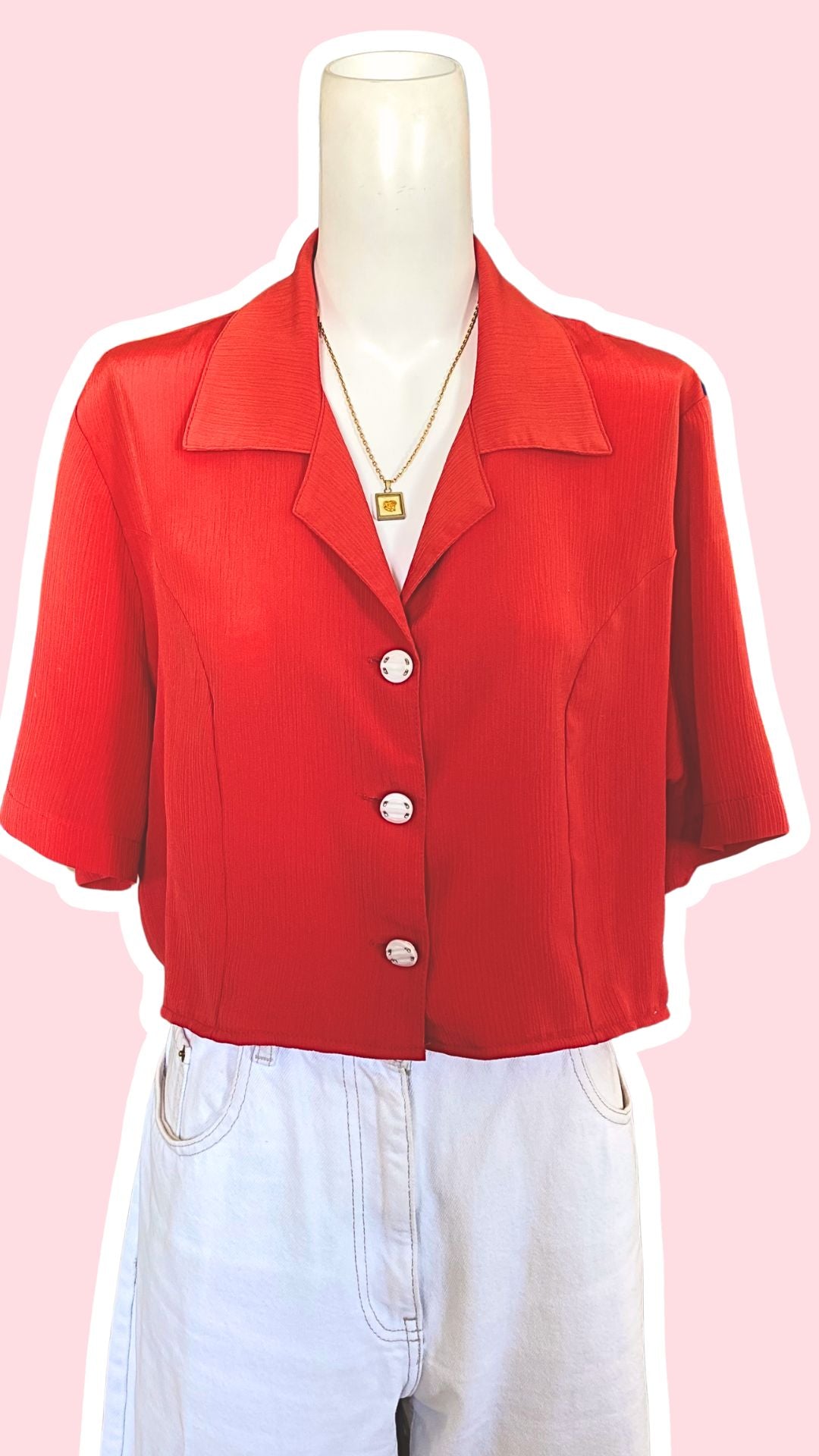 Cropped • T. 34 à 40 • Chemise vintage rouge crépon