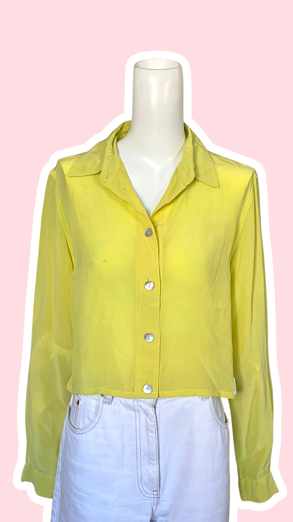 Cropped • T. 34 à 38 • Chemise courte manches longues jaune sous teinte verte