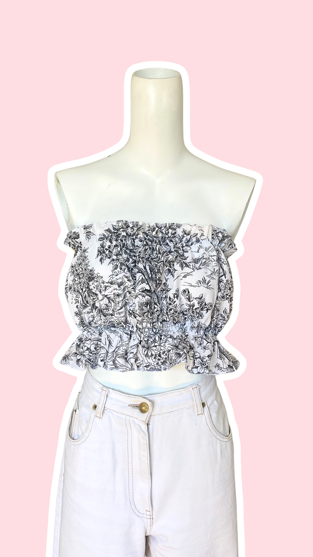 P'tis Ôh • T.XS/S au XL • Haut bandeau à froufrou toile de jouy noire