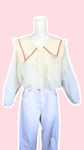 Sweaties • T.34 à 38 • Chemise upcyclée grand col rayures jaunes et blanches