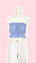 P'tis Ôh • T.XS/S au XL • Haut bandeau à froufrou vichy bleu et blanc