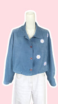 .Cropped Jacket • T. 36 à 44 • Surchemise veste courte bleu avec fleurs blanches