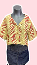 Cropped • T. 36 à 40 • Chemise crop top motif animal jaune bordeau