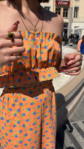P'tis Ôh • T. XS/S  • Haut bandeau à froufrou orange fleurs bleues
