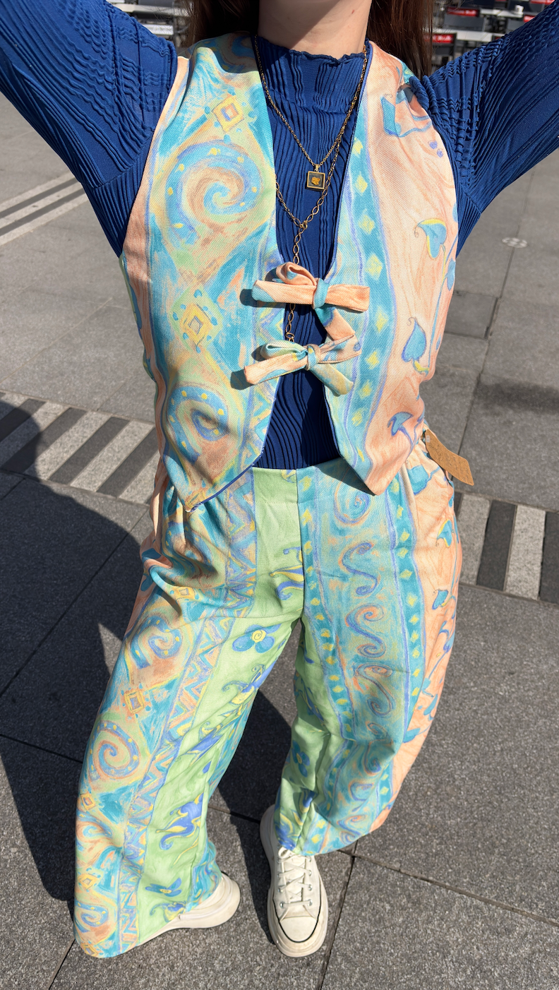 Pants • T.XS/S et L • Pantalon upcyclé à motifs couleurs claires