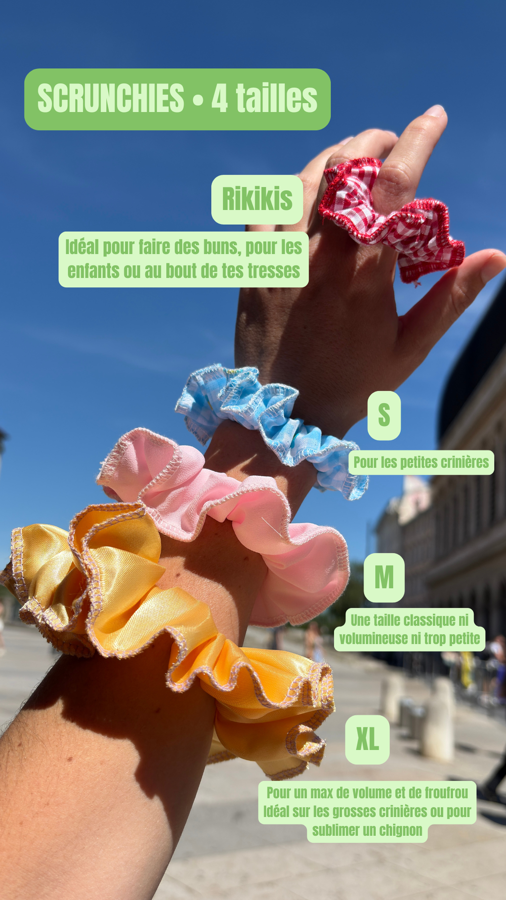 Scrunchy • T. XS à XL • Chouchou jouy vert