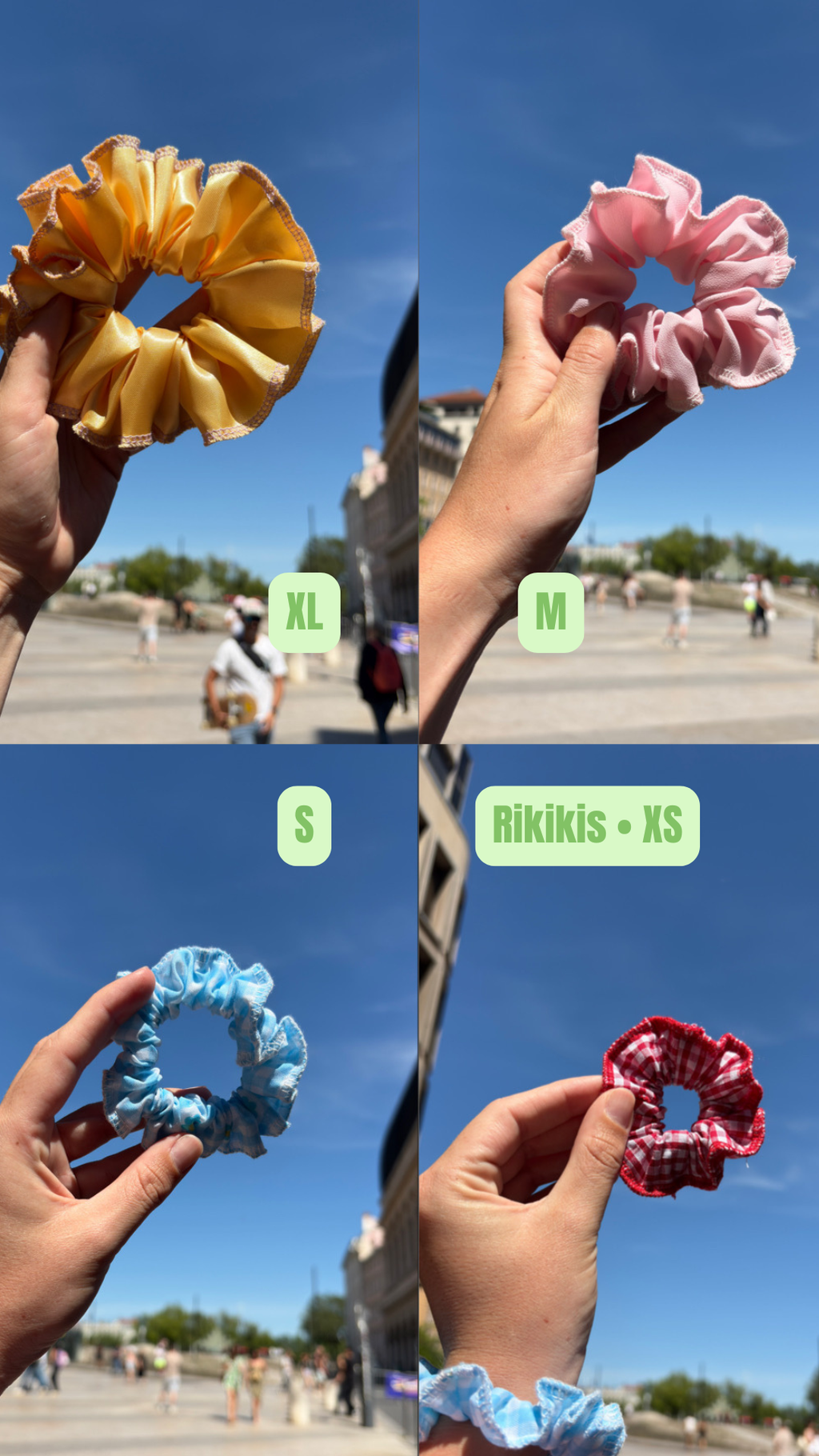Scrunchy • T. XS à XL • Chouchou vichy vert
