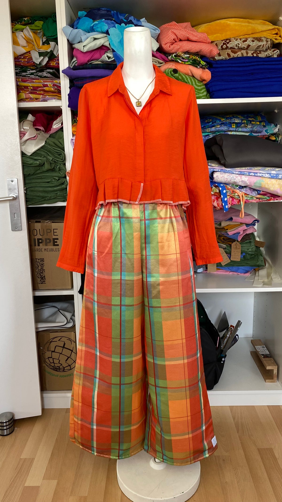 Pants • Taille XS/S & M • Pantalon upcyclé madras brillant