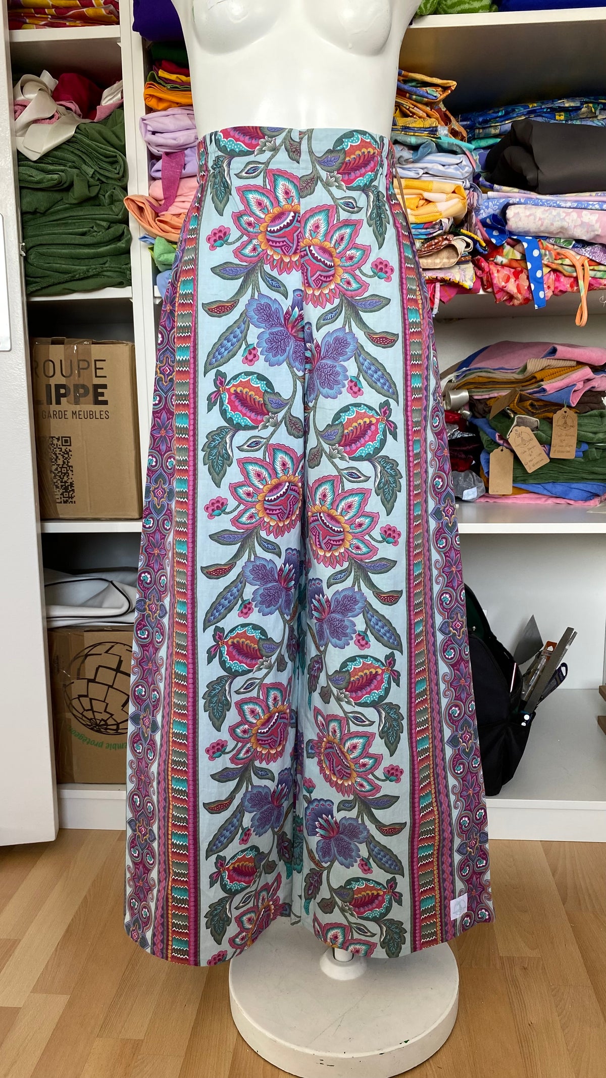 Pants • Taille XS/S • Pantalon upcyclé bleu motif cachemire