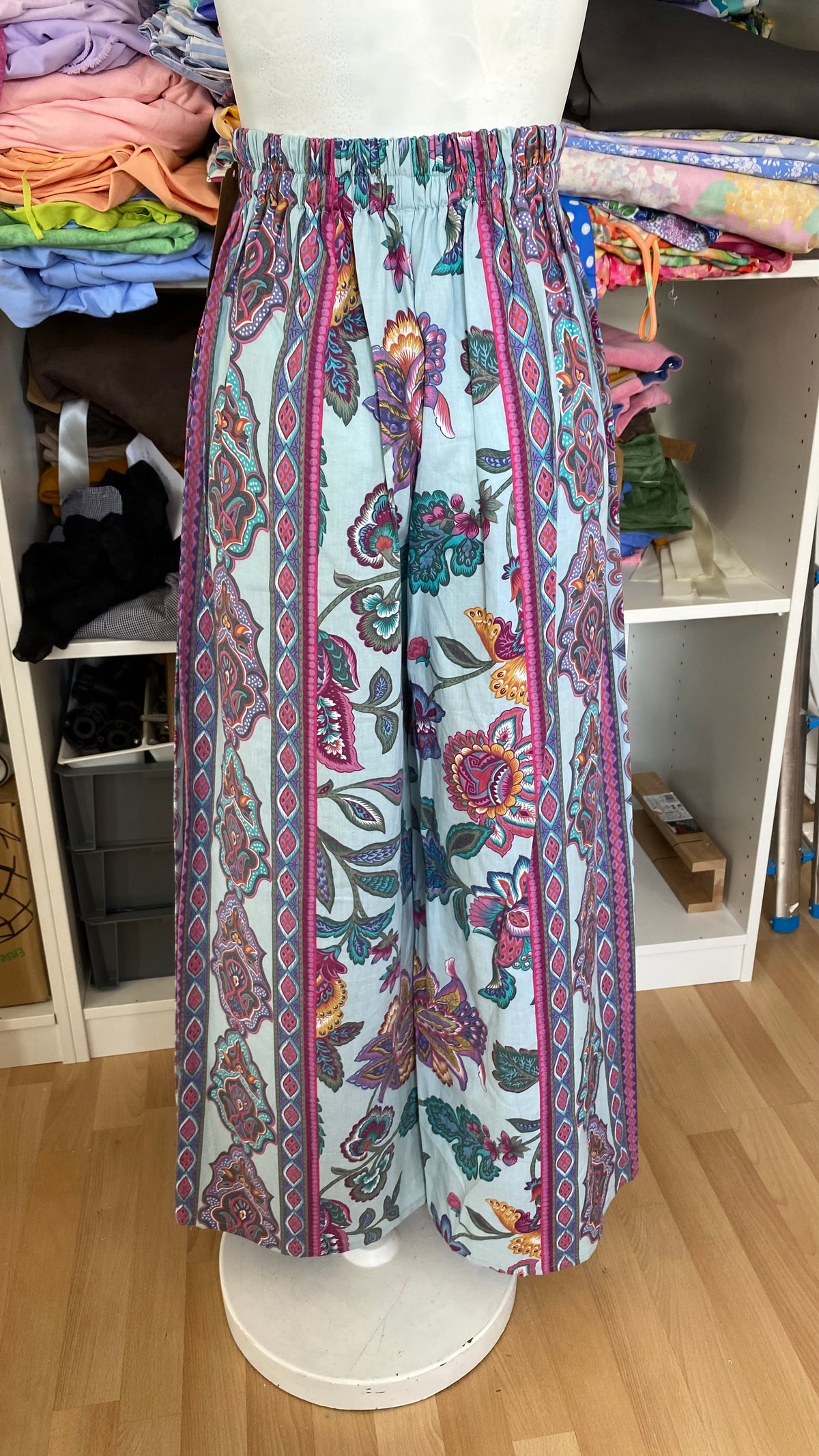 Pants • Taille XS/S • Pantalon upcyclé bleu motif cachemire