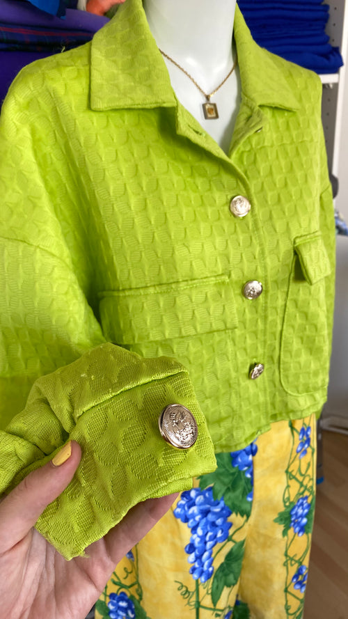 Cropped Jacket • T. 36 à 40 • Surchemise courte vert pomme texturée