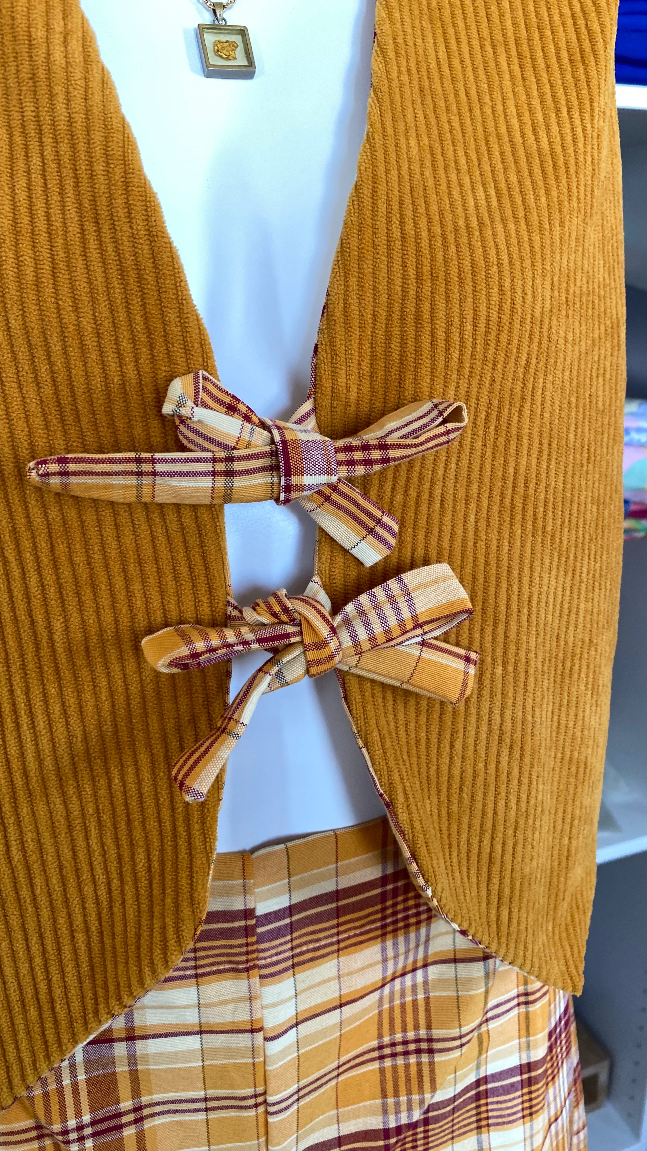 Veston réversible  • Taille unique • Carreaux & velours moutarde