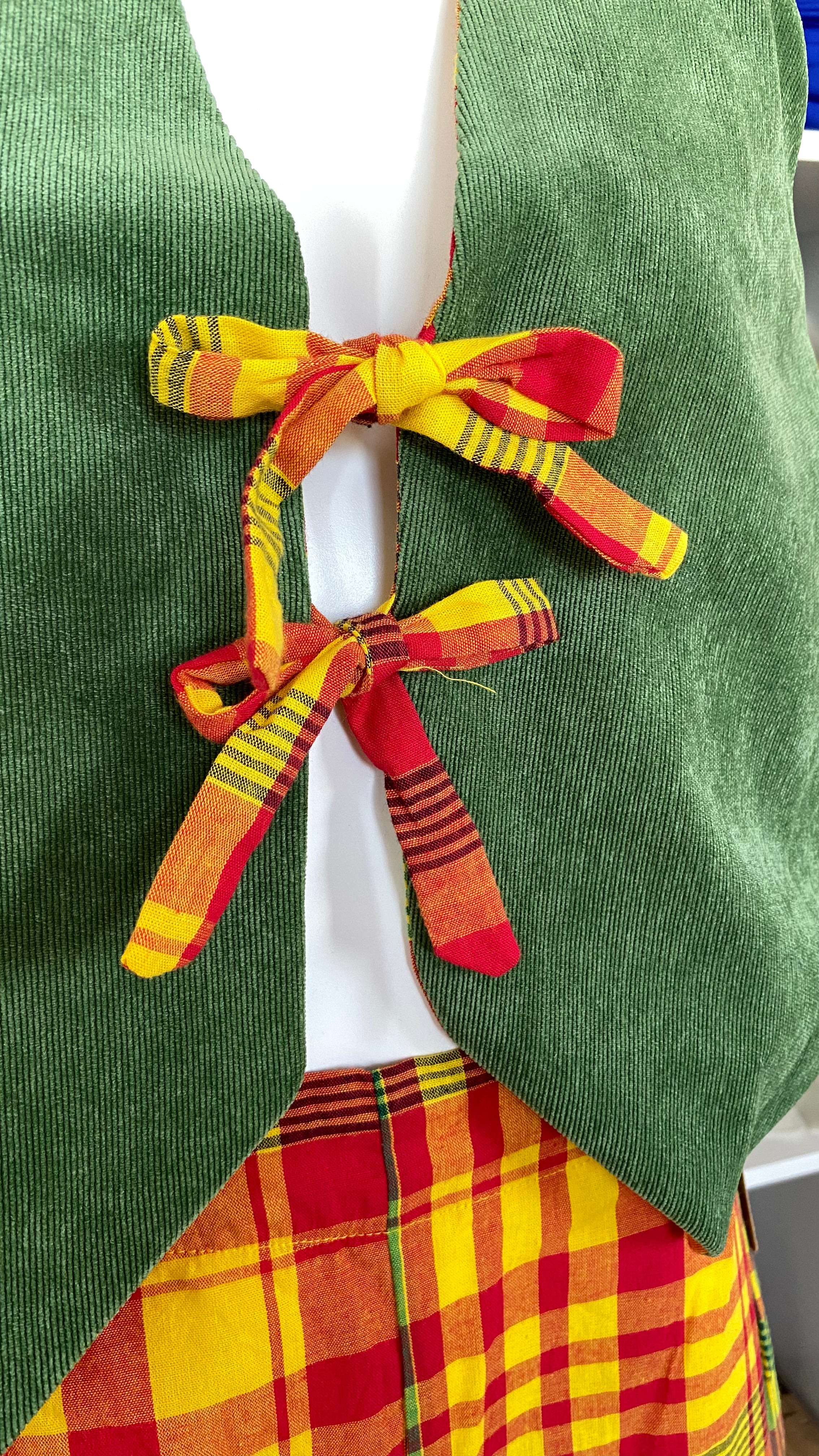 Veston réversible  • Taille unique • Madras & velours vert