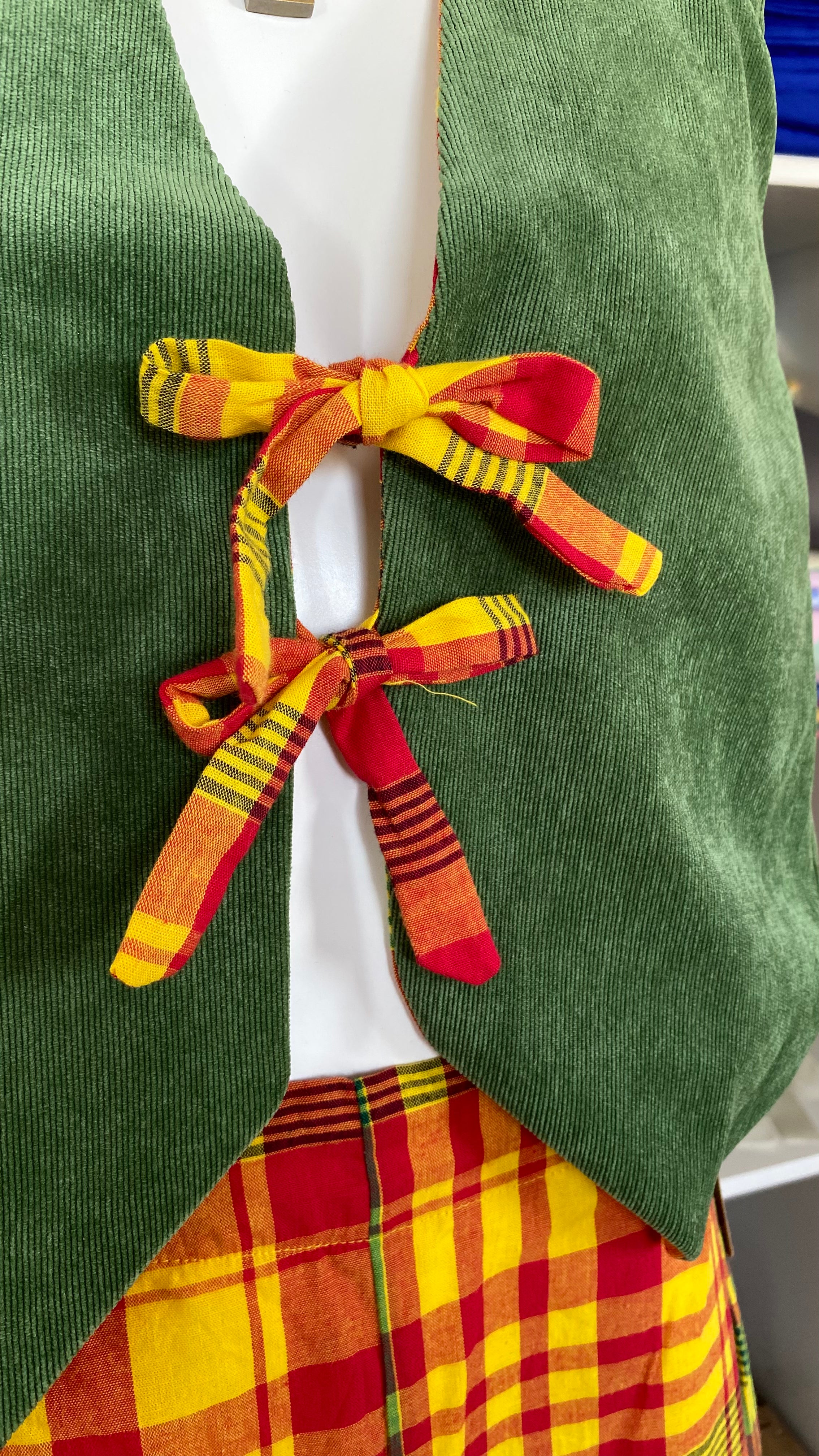Veston réversible  • Taille unique • Madras & velours vert