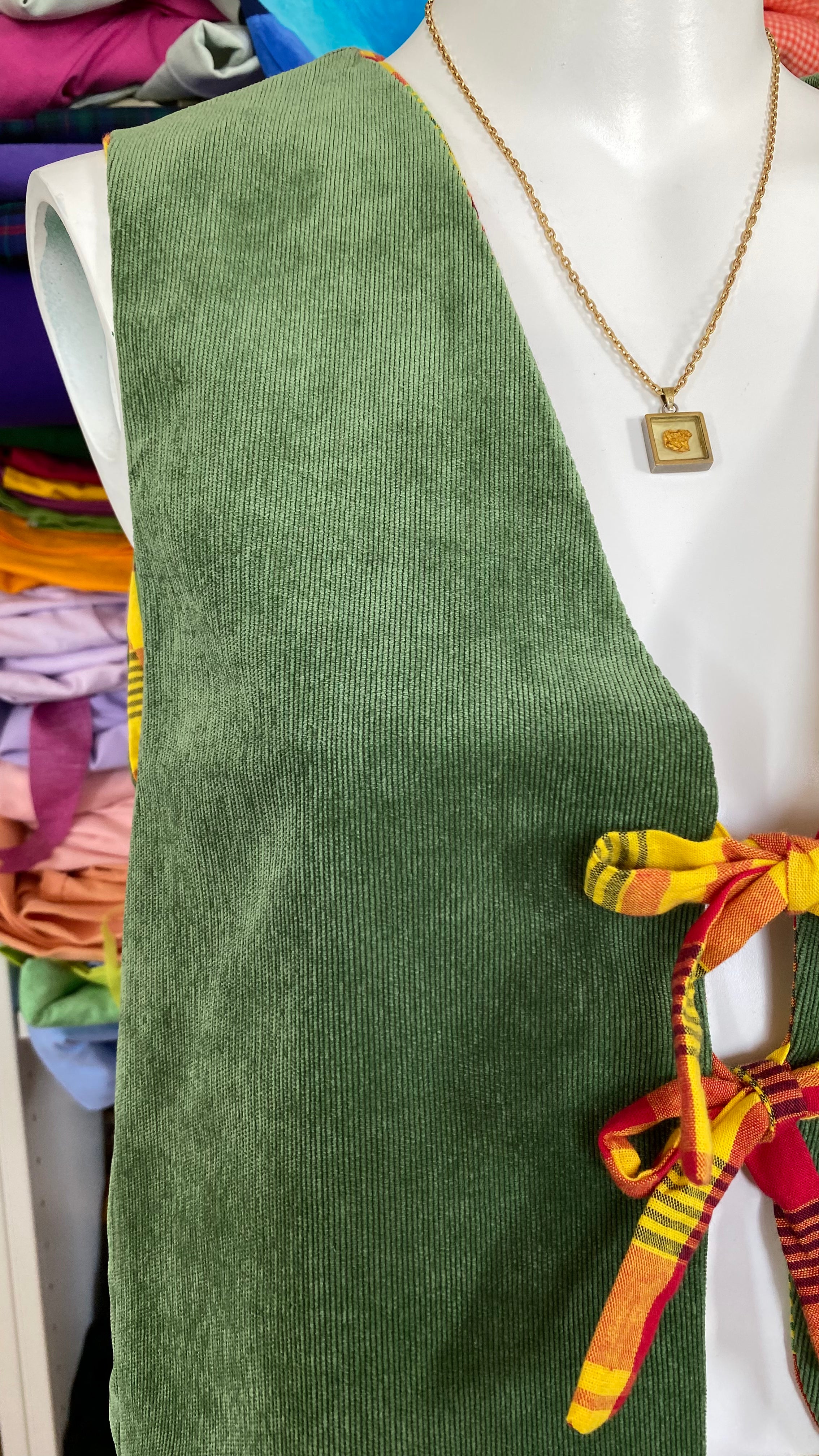 Veston réversible  • Taille unique • Madras & velours vert