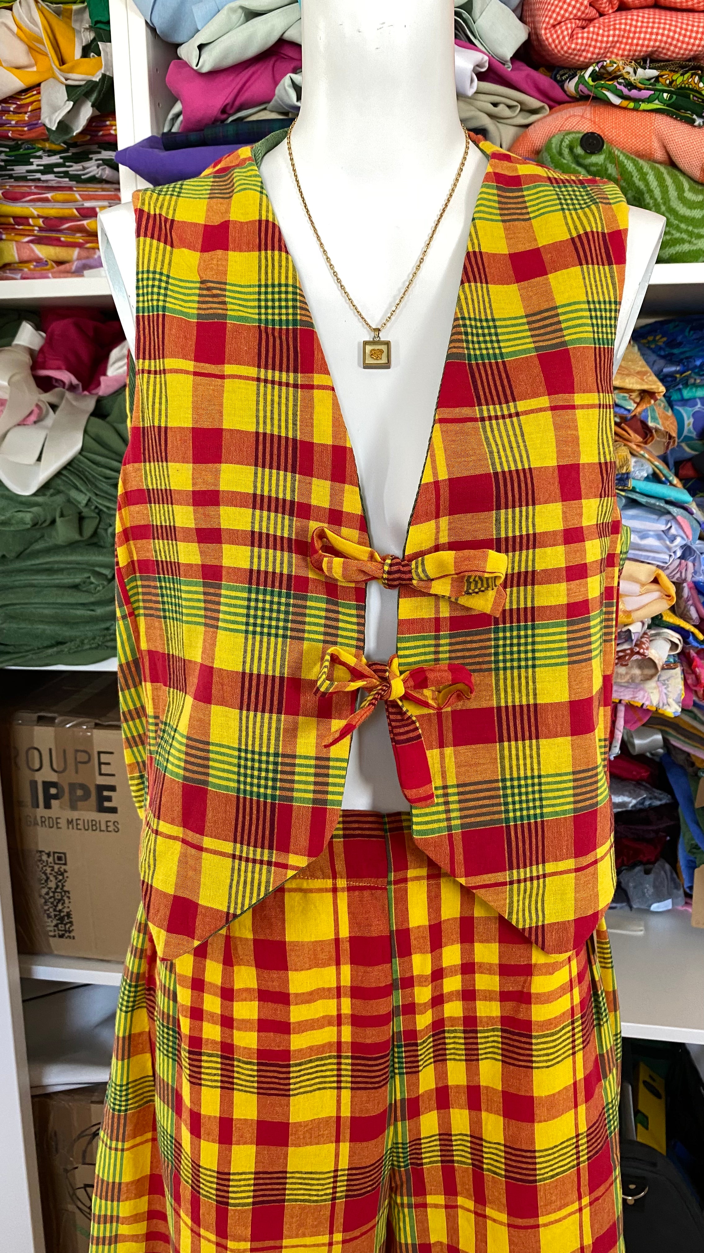 Veston réversible  • Taille unique • Madras & velours vert