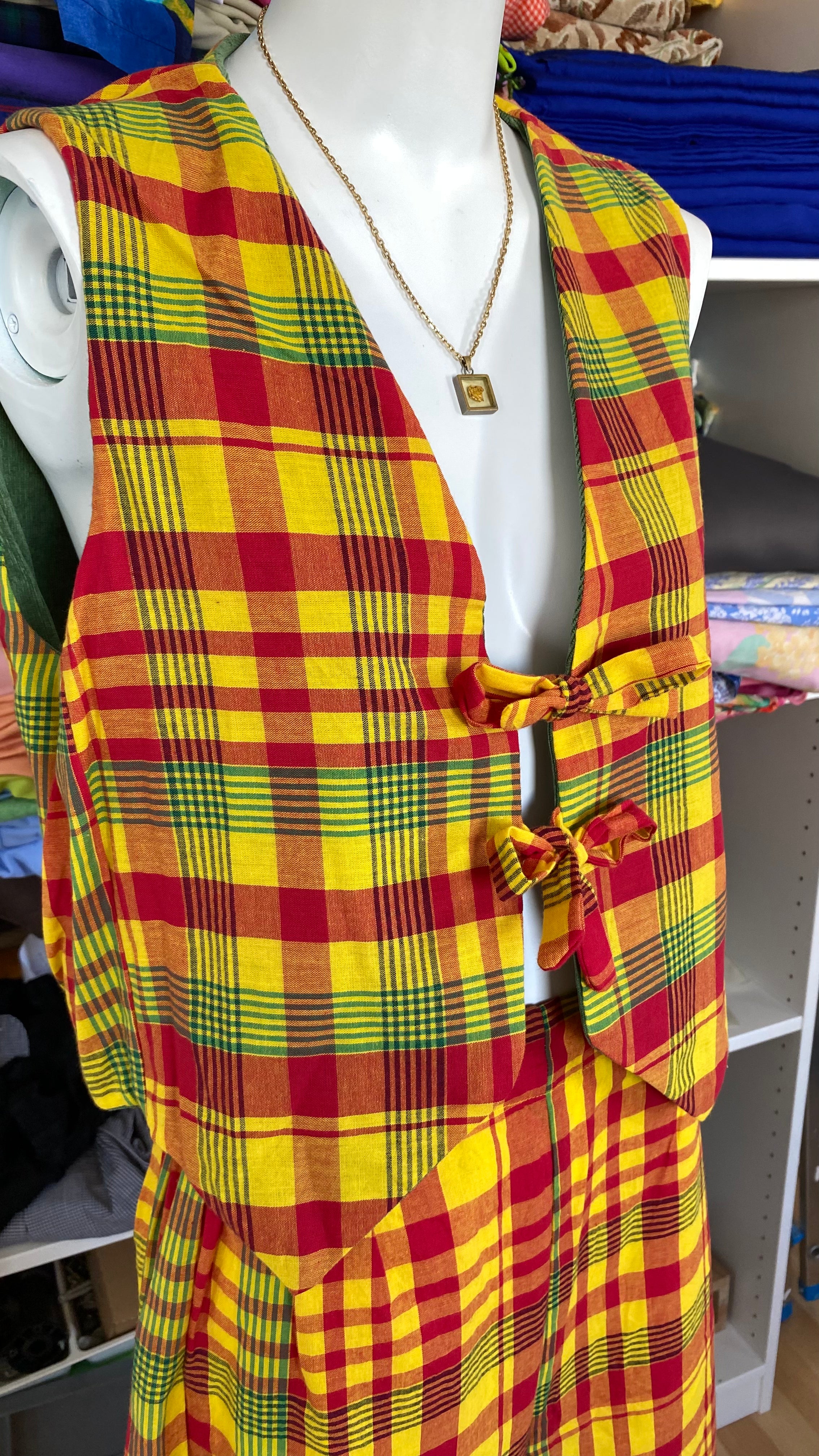 Veston réversible  • Taille unique • Madras & velours vert