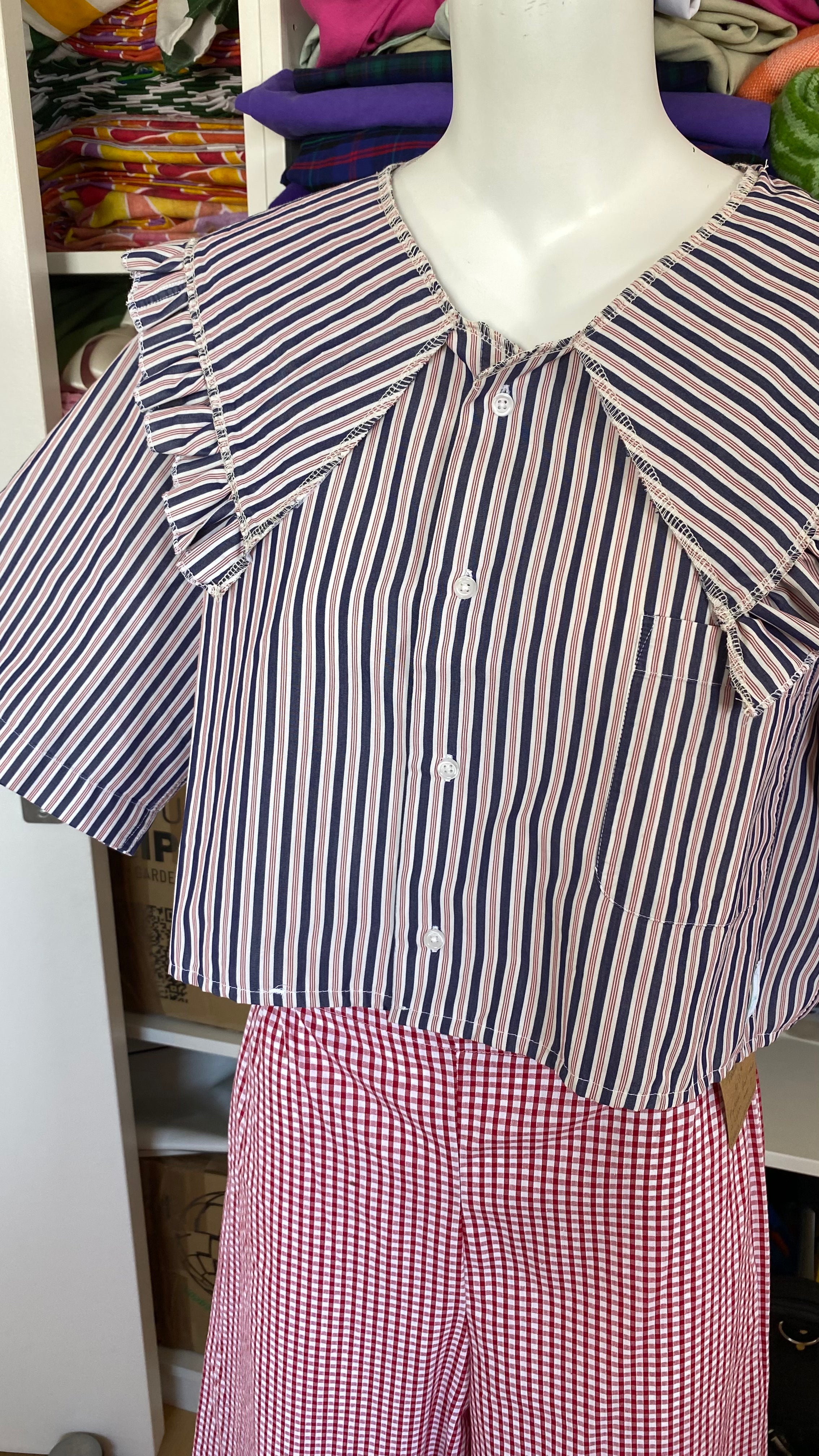 Sweaties • T.38 à 44 • Chemise grand col rayures rouge et bleu