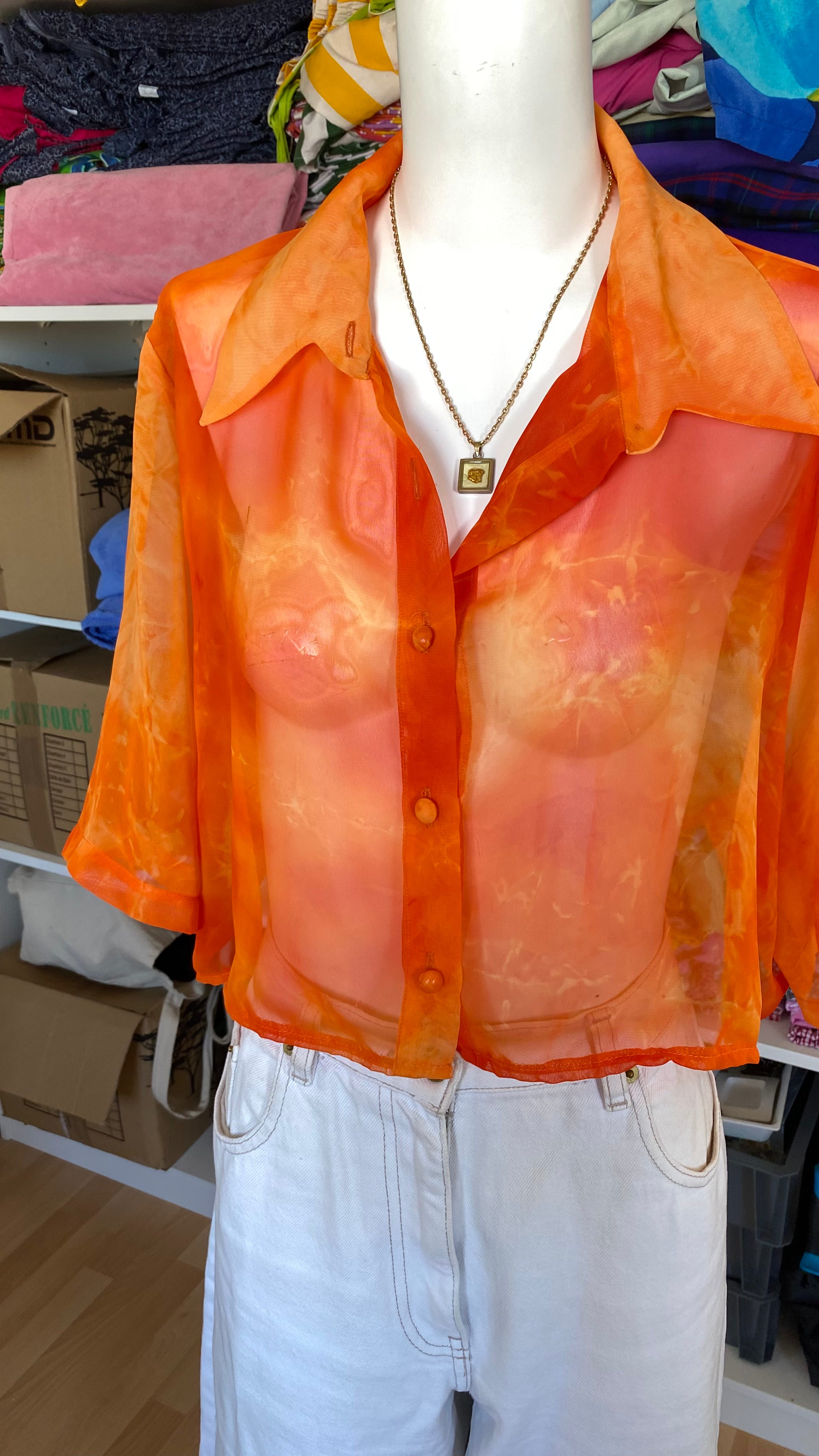 Cropped • T. 36 à 42 • Chemise transparente orange
