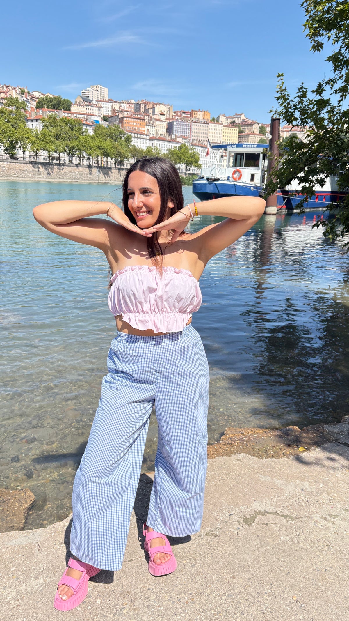 🦋Pantalon • T.XS/S à XL • Pantalon coton vichy bleu ciel