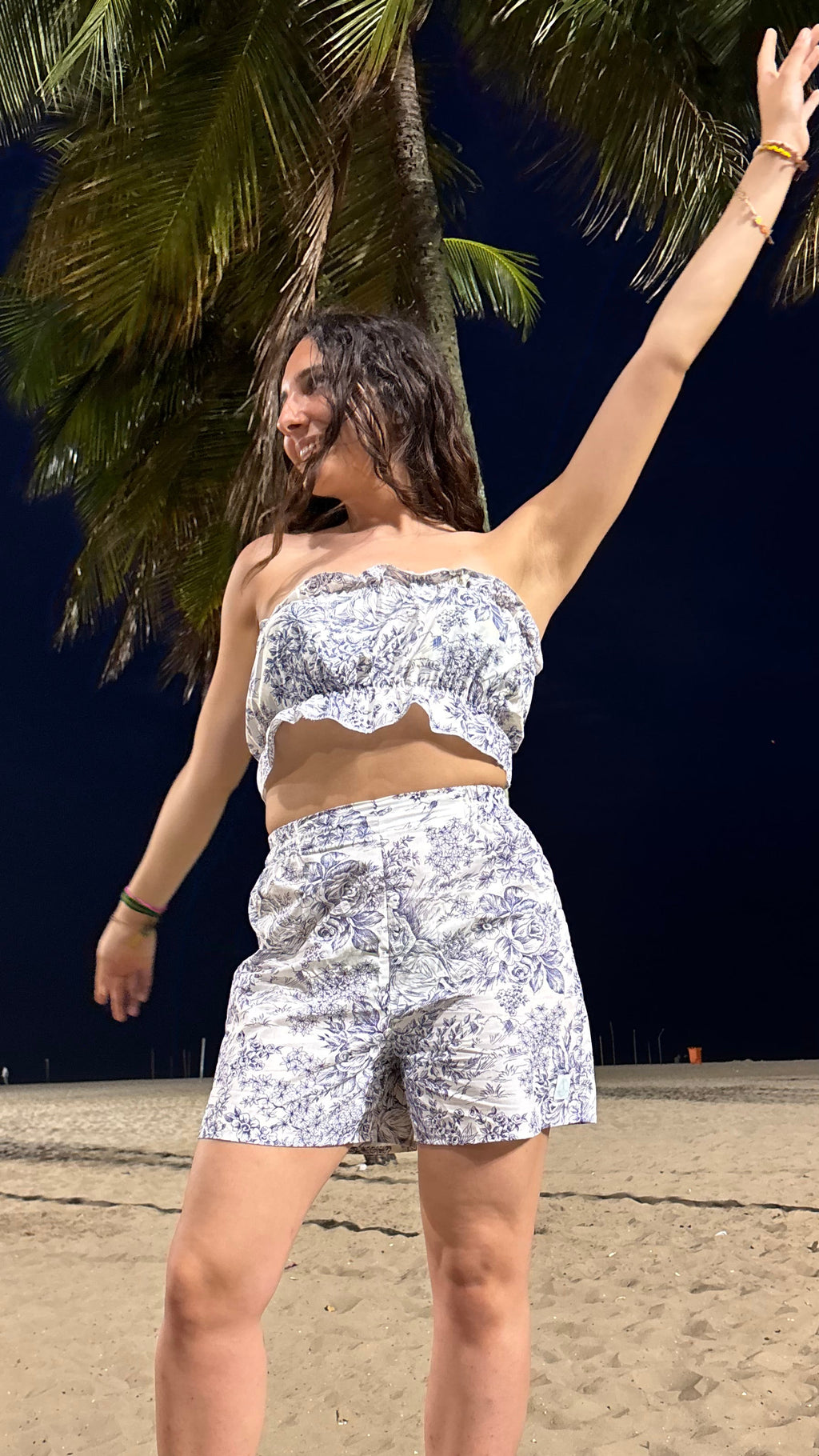 P'tis Ôh • T.XS/S au XL  • Haut bandeau à froufrou toile de jouy bleue