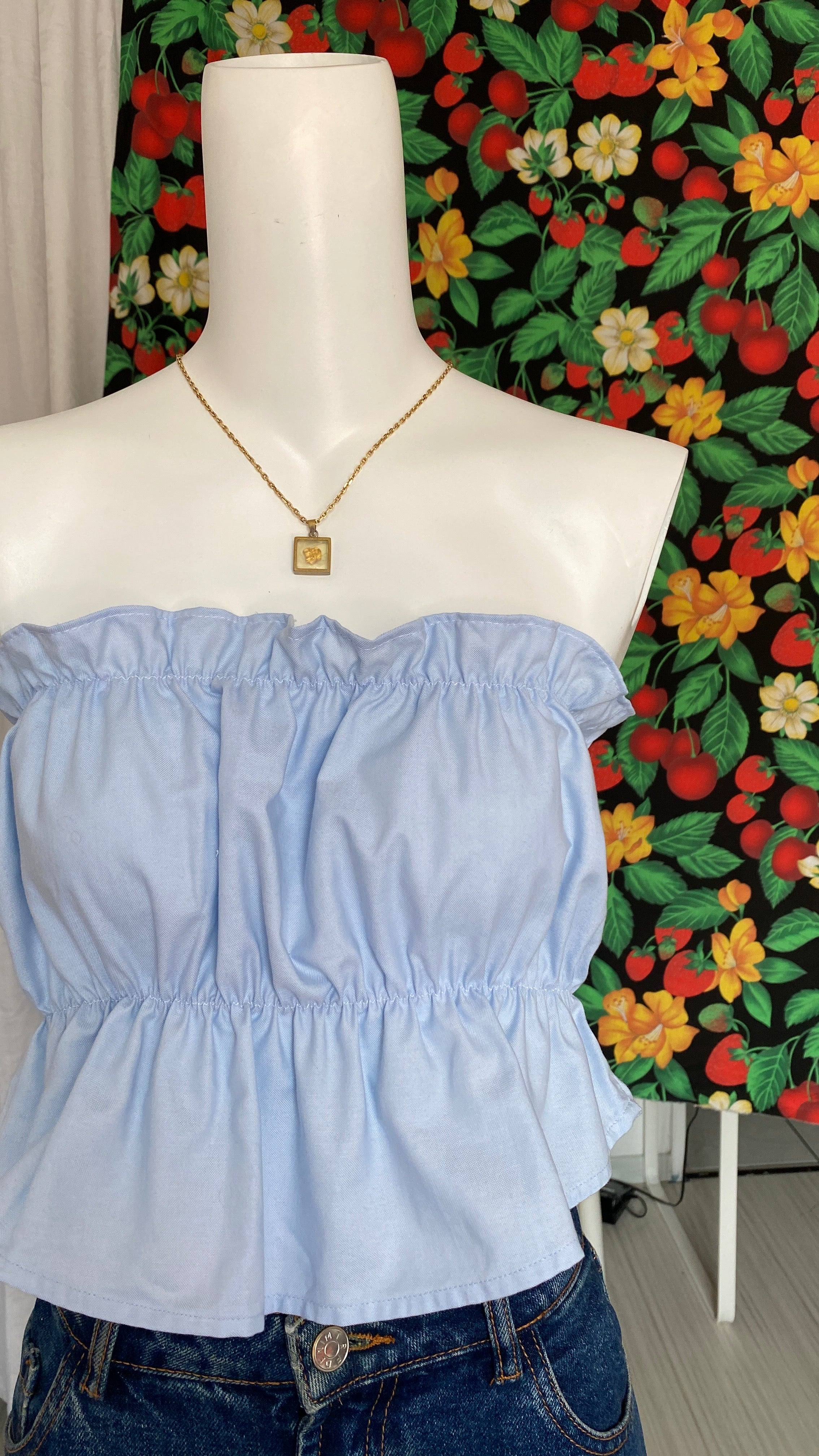 P'tis Ôh • T. XS/S  • Haut bandeau à froufrou bleu ciel