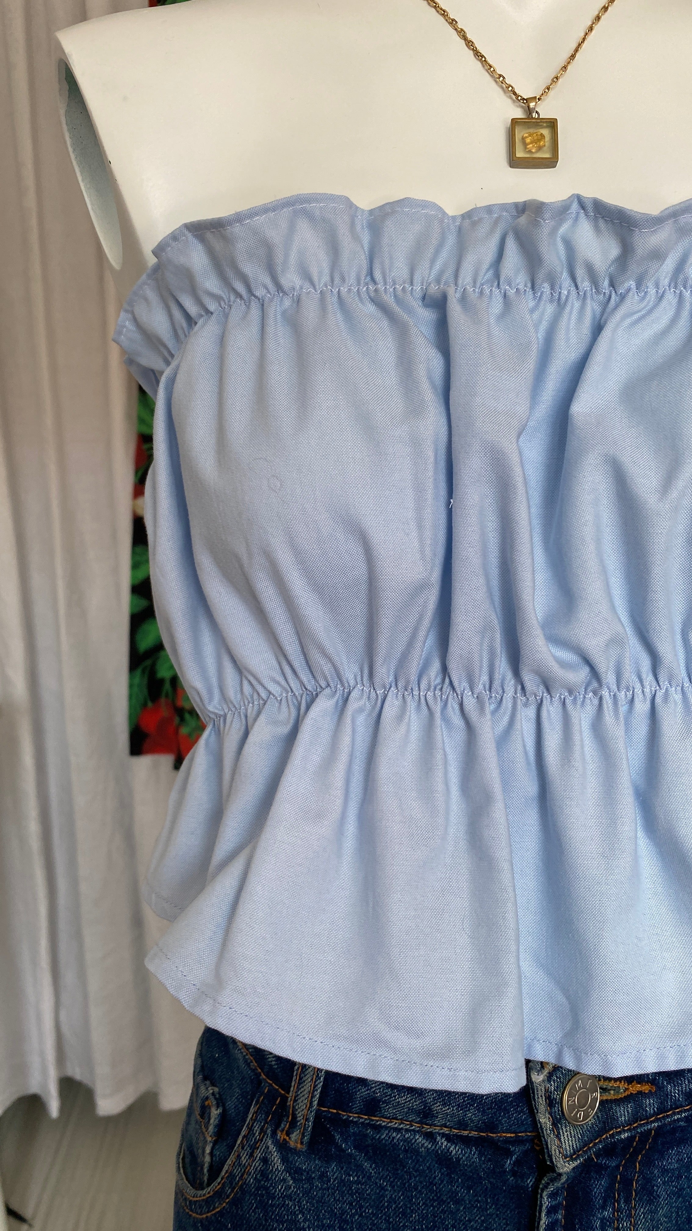 P'tis Ôh • T. XS/S  • Haut bandeau à froufrou bleu ciel